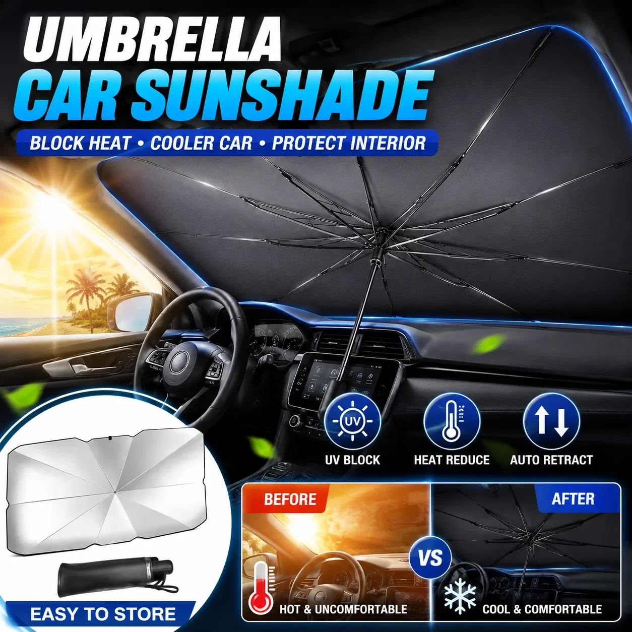 Car Sunshade Windshield Umbrella Foldable - Katlanabilir Araba Güneşliği, Ön Cam Güneş
